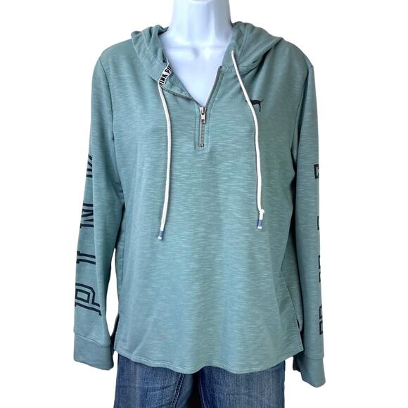 PINK Victoria's Secret 1/4 Zip Hoodie Blue Sz S - Picture 1 of 7